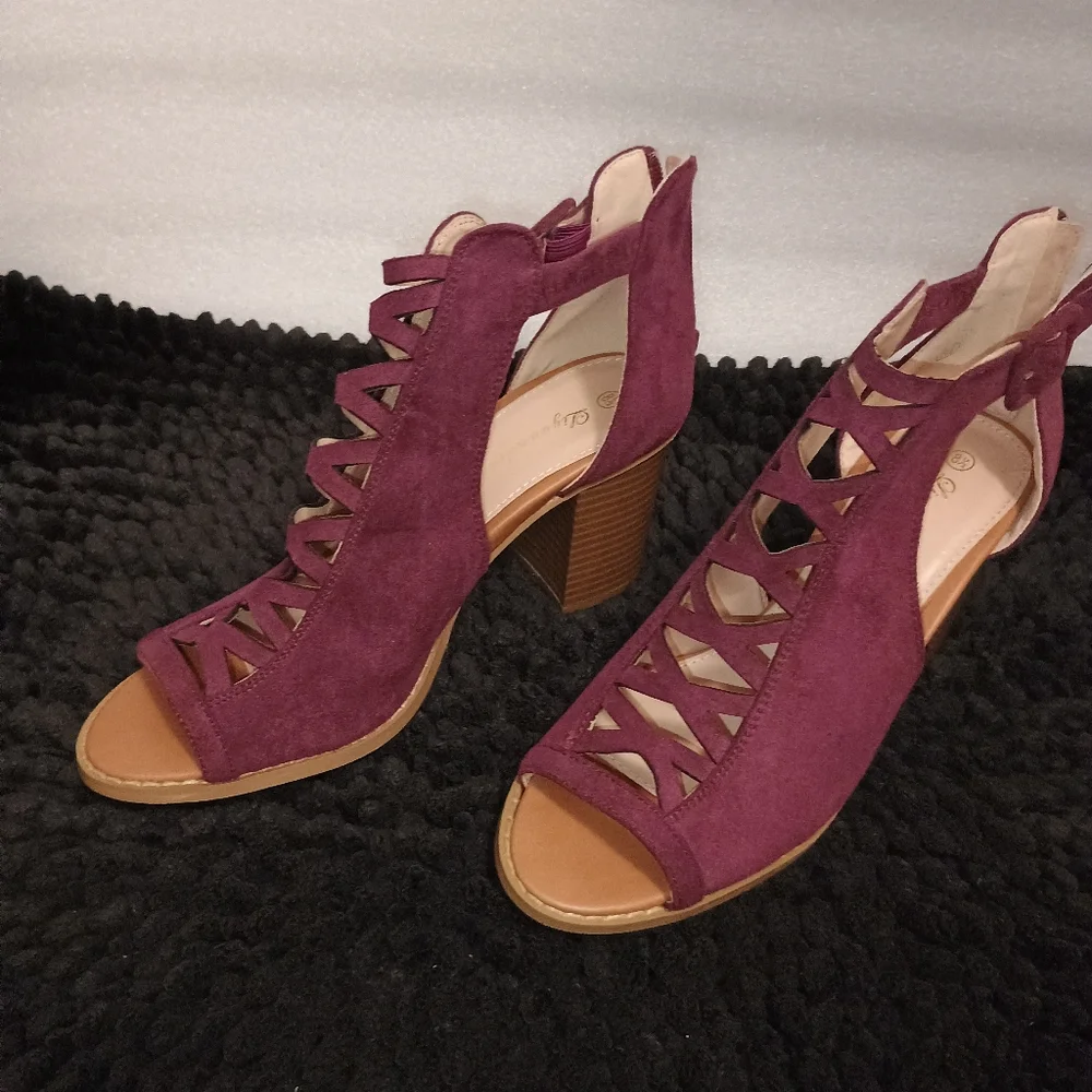 Liyuandian Woman's Platform Open Toe Elegant Burgundy Women's Heels Size 8.5 - Picture 8 of 14